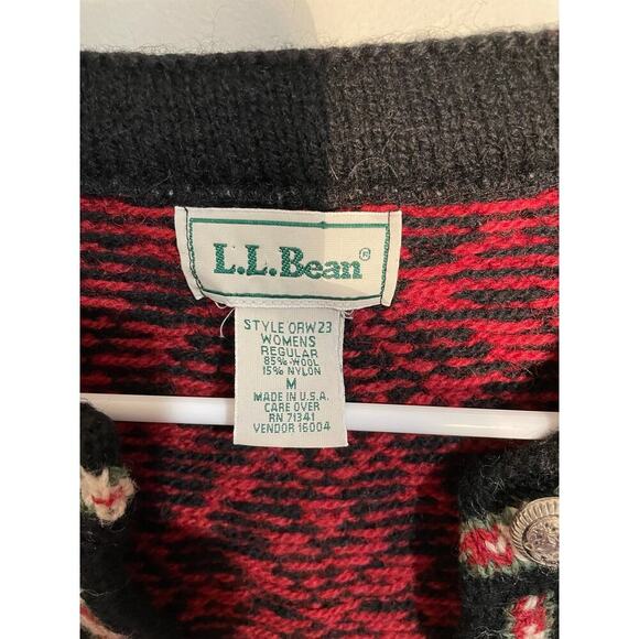 Vintage L.L. Bean Red‎ Nordic Fair Isle Print Button Front Wool Blend Cardigan - Picture 8 of 9